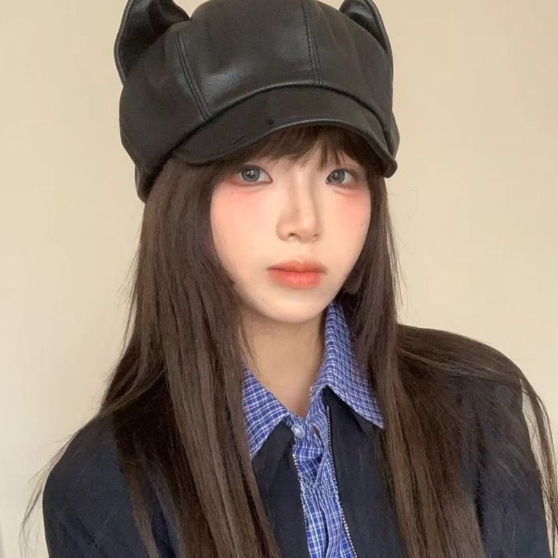 Cappello ottagonale alla moda, alla moda, con orecchie di gatto, autunno inverno, Y2K, dolce, fresco, da pittore, basco snellente_voghion.com