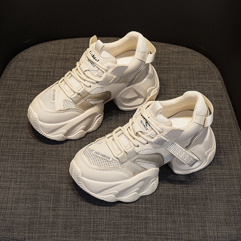 Thick-soled Transparent Mesh And Double-layer Mesh Heightening Dad Shoes Casual Versatile Style Small Women's Shoes_voghion.com