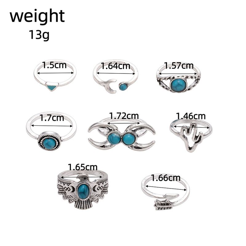 New Turquoise Eagle Cactus Moon Arrow Shaped 8-piece Set Of And Rings_voghion.com