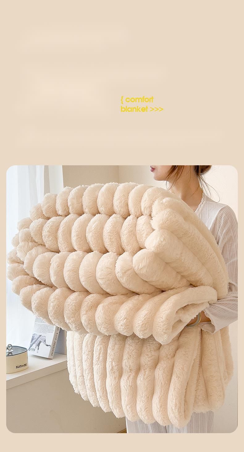 Coperta per aria condizionata in flanella di velluto di latte di pelliccia di coniglio a strisce larghe e spesse, 2025_voghion.com