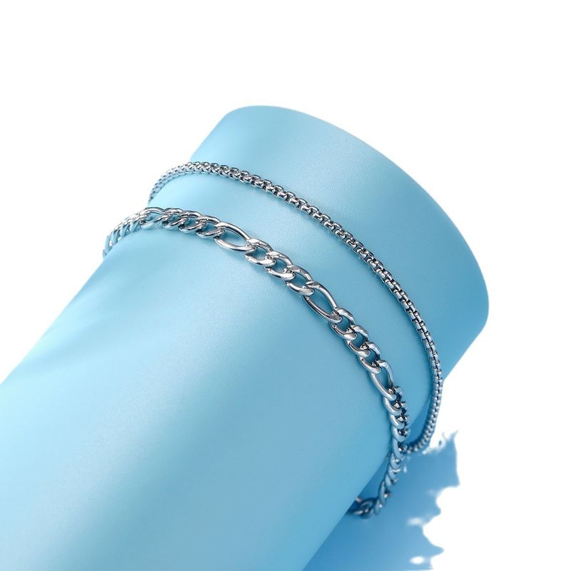 Hip Hop Layered Stainless Steel Flat Unisex Personality Rust-Free Cuban Chain Bracelet_voghion.com