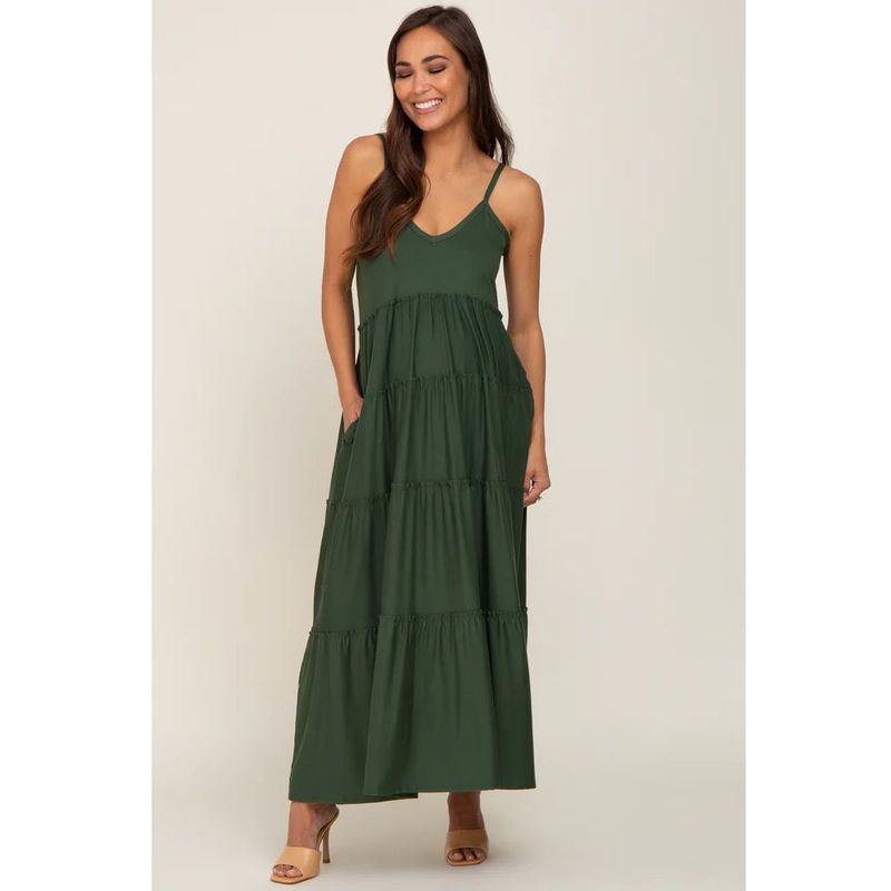 2024 Grüner Hosenträger für Damen mit gerüschtem Rand über einem Kleid für Schwangere_voghion.com