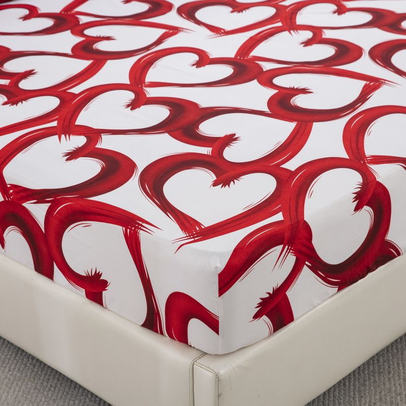 3D Printed Heart Pattern Polyester Bed Skirt Fitted Sheet With Elastic Hem, Romantic Couple Bedding Set,_voghion.com