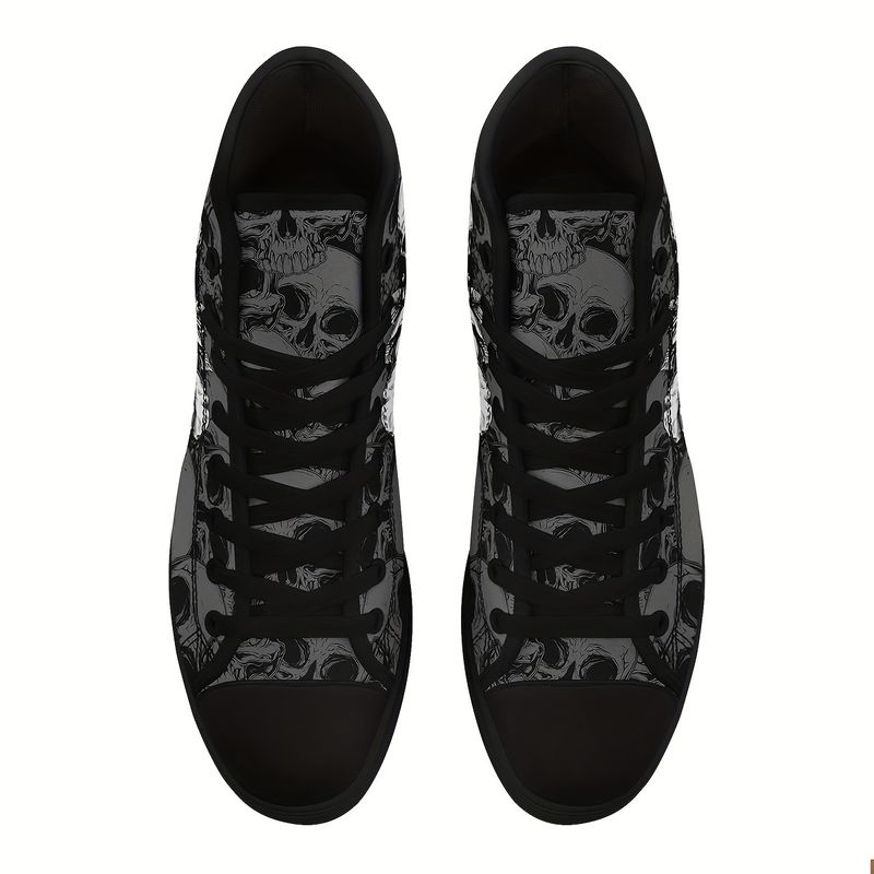 Die High-Top-Canvas-Schuhe mit Totenkopf- und Rosen-Print sind leicht, bequem, atmungsaktiv und strapazierfähig und eignen sich daher perfekt für Halloween._voghion.com