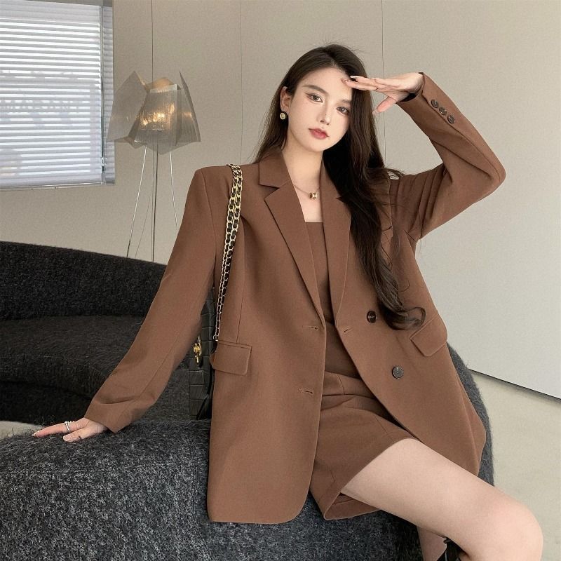 Zweiteiliges, lockeres Anzugjacken-Oberteil für Damen, Herbst-High-End-Taillen-Cinching-Schlankheits-Set für heiße Mädchen mit kurzem Camisole_voghion.com