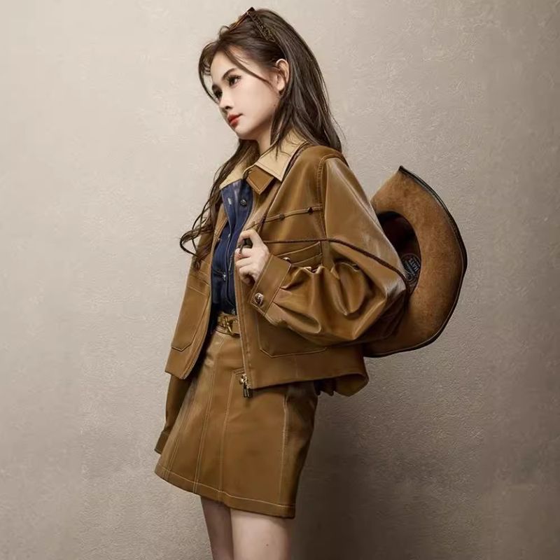 GraceChic GraceChic GraceChic Gonna midi in pelle di velluto con elastico in vita, stile retrò, stile autostradale francese nel deserto, autunno e inverno, con orlo largo_voghion.com