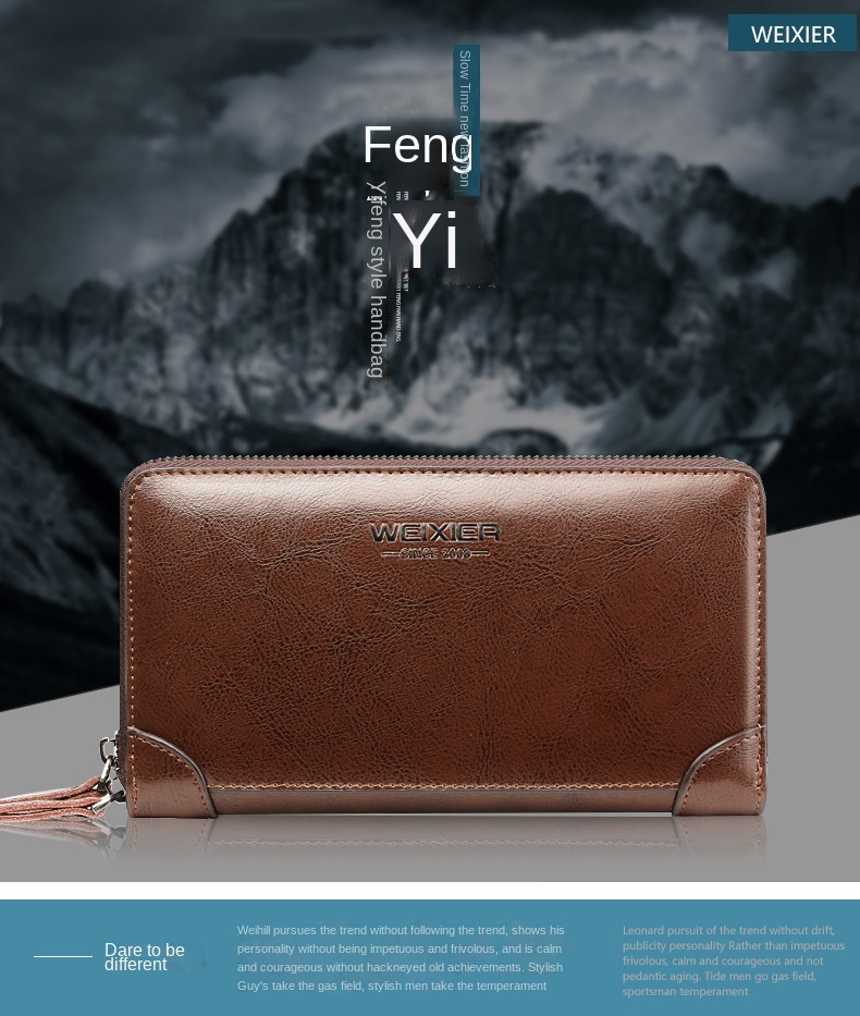 Herrepung Lang pung Pung Læderpung Kohudpung Herre Lynlås Ungdom Business Clutch_voghion.com