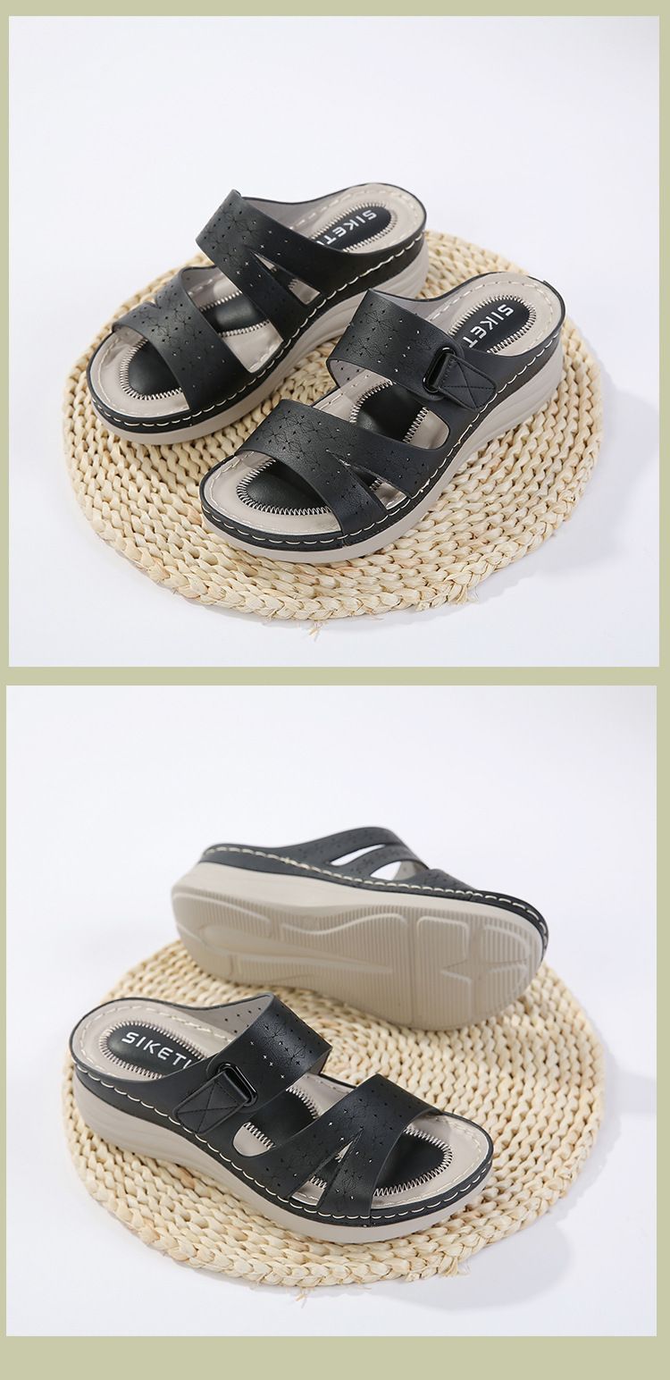 Sandales compensées décontractées pour femmes, bout rond ajouré, pointures larges, modèle JS777-20 (Nouveauté 2025)._voghion.com