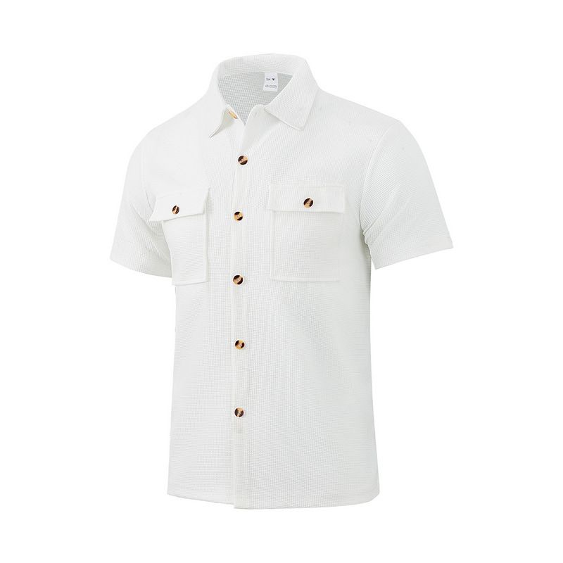 Ensemble deux pièces pour homme, chemise à manches courtes et short, couleur unie, gaufré, nouvelle collection été_voghion.com