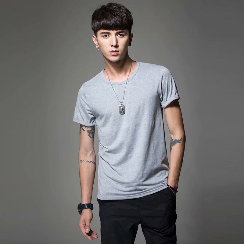 Maglietta a maniche corte a colori, estiva, casual, girocollo, corta, alla moda, con scollo a V, vestibilità aderente, per abbigliamento maschile_voghion.com