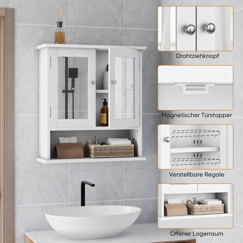 Badezimmerschrank Mit Spiegel, Weißer Medizinschrank Mit Verstellbarem Regal, Für Bad & Küche_voghion.com