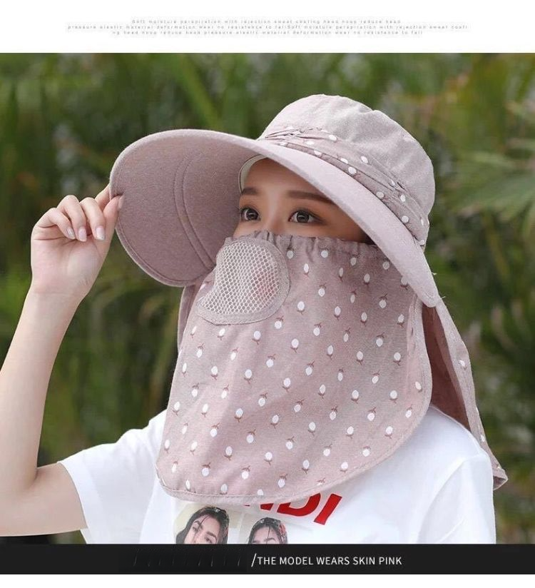 UV Protection Tea Picking Cycling Women's Face Covering Breathable Wide Brim Summer Mask Versatile Cool Sun Hat Travel_voghion.com