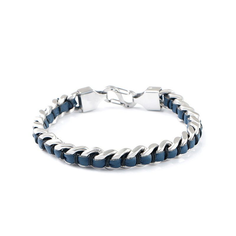 Neues Herrenarmband aus ultrafeinem Faserleder, gewebt aus Edelstahl, modische Persönlichkeit, kubanische Kette_voghion.com