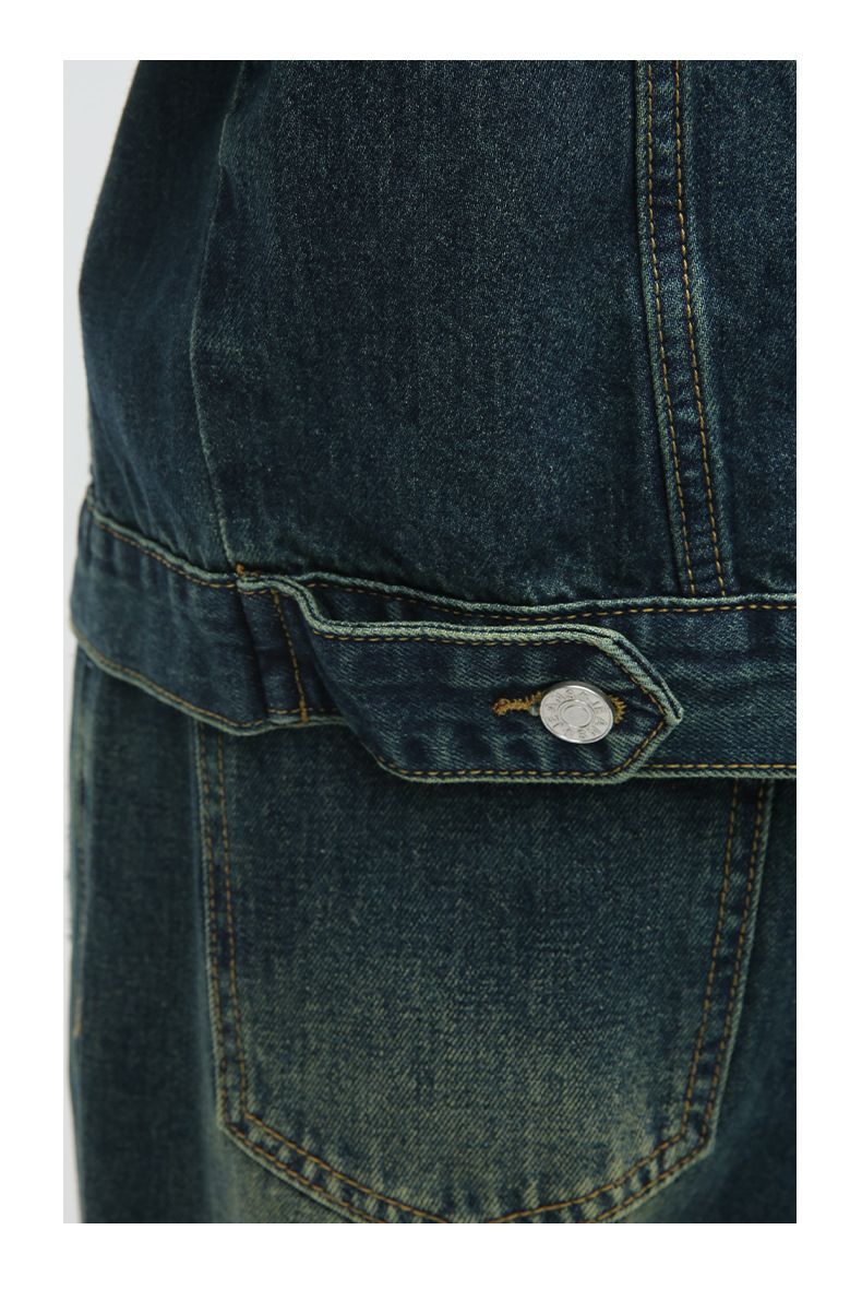 Herretøj | Nye varer Retro Distressed Denimjakke med lige jeanssæt_voghion.com