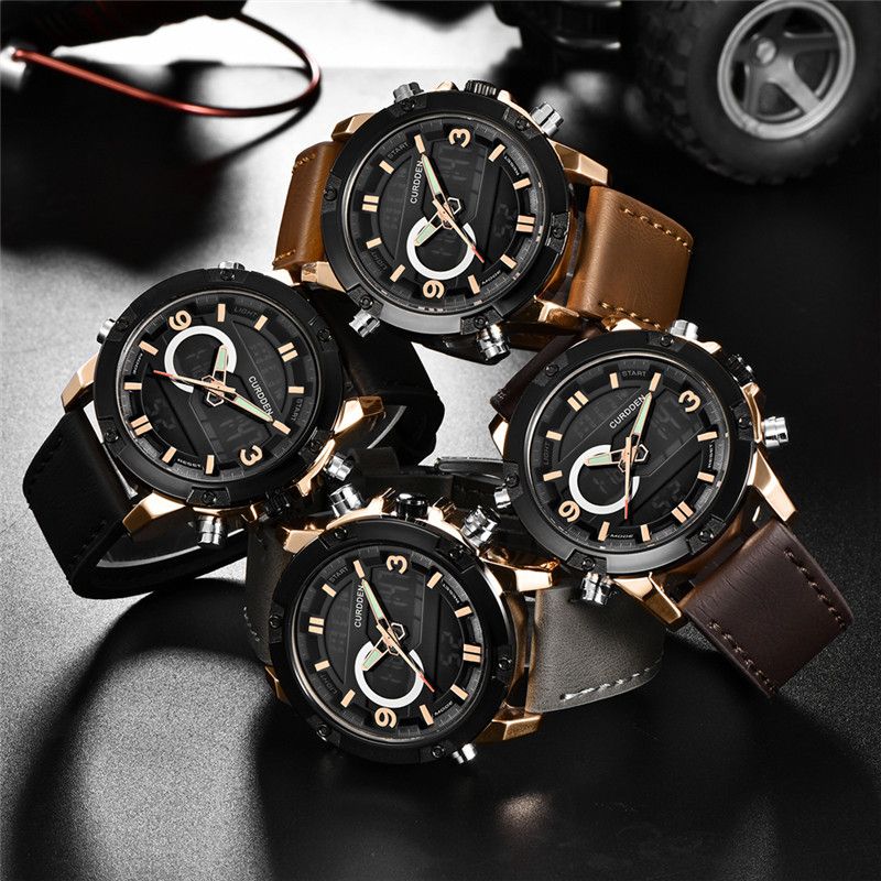 Men's Sport Watch With Analog-Digital Display, GMT Function, Date & Week Indicator, Luminous Hands, PU Leather Strap, Alloy Case_voghion.com