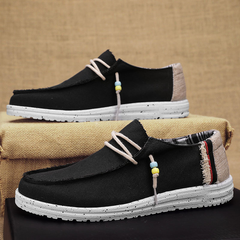Unbeatable Quality Spring New Casual Bean Lightweight One Step Lazy Fisherman Men's Low Top Breathable Canvas Shoes_voghion.com