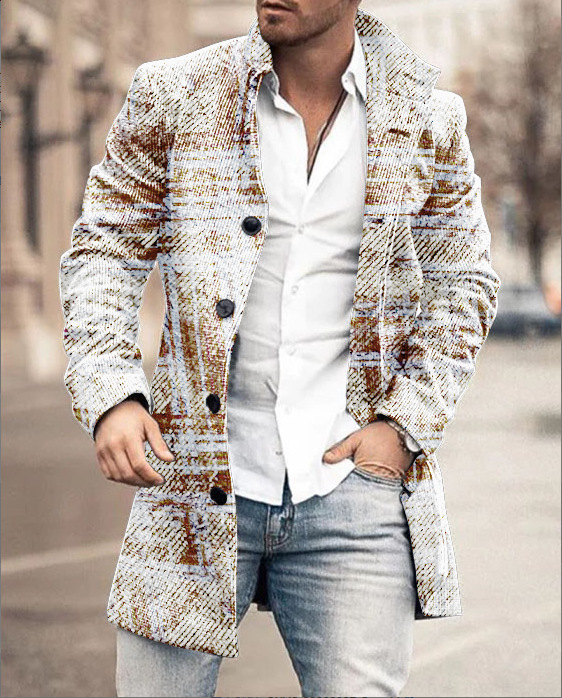 Spring New Stand Collar Mid-Length Wool Coat Casual Jacket Men's Clothing_voghion.com