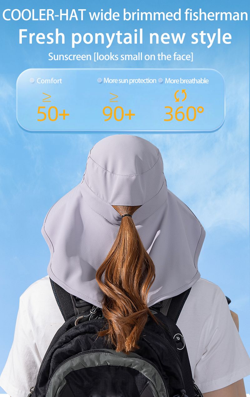 Vendita calda Scialle a tesa larga Cappello da pescatore europeo e americano alla moda, cappello estivo da esterno con foro per coda di cavallo_voghion.com