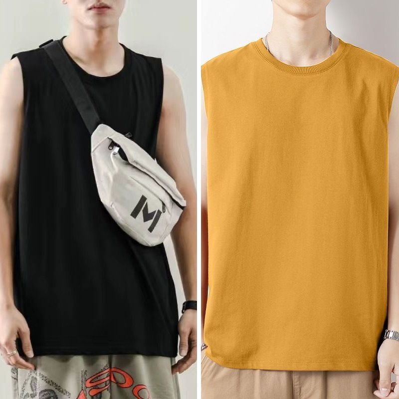 Herren Loose Fit Sommersportweste Trendy Brand Ins Solid Color Fitness Ärmelloses Tanktop Weißes Basishemd Kurz_voghion.com