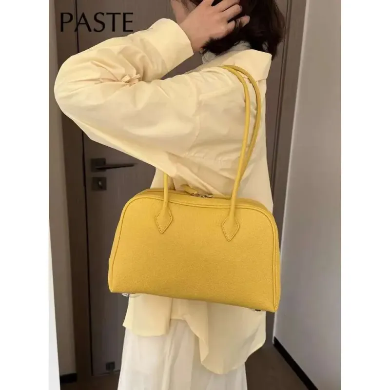 Borsa da bowling con manico lungo, in pelle di mucca di alta qualità, di colore giallo e blu, in saldo nel 2025_voghion.com
