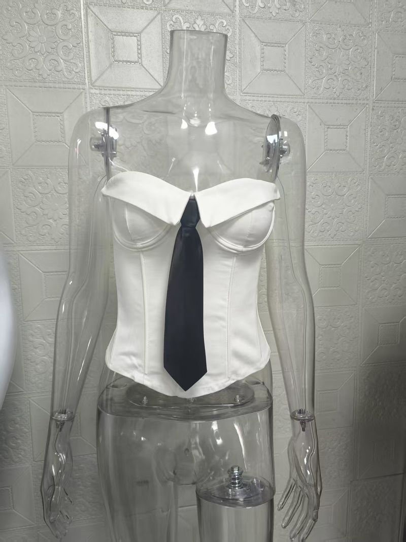 Ins Street Style Spicy Girl Tie Pure Desire Wrapped Chest Solid Color Strapless Vest_voghion.com