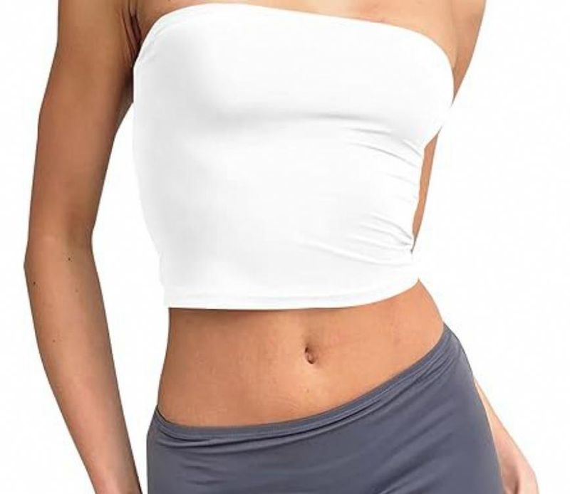 Dam Axelbandslös Tubtopp Sommar Ärmlös Crop Top För Dam Sexigt Bodycon Linne Söt Vardagskläder_voghion.com