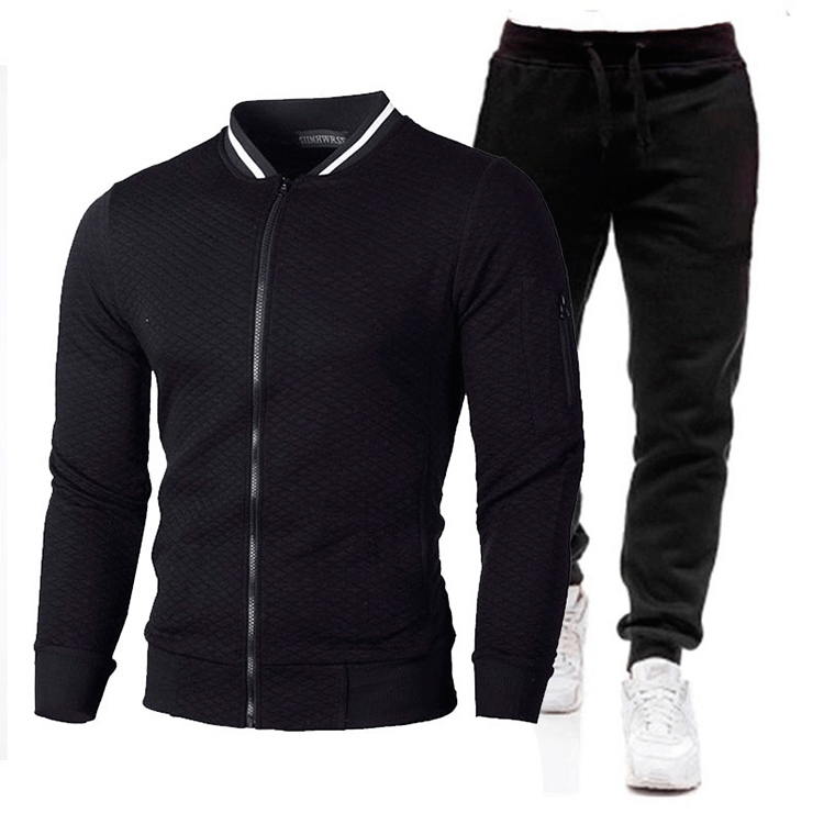 Suéter informal con cremallera y cuello alto para hombre, conjunto de cárdigan a cuadros liso, imprimible, 2021_voghion.com