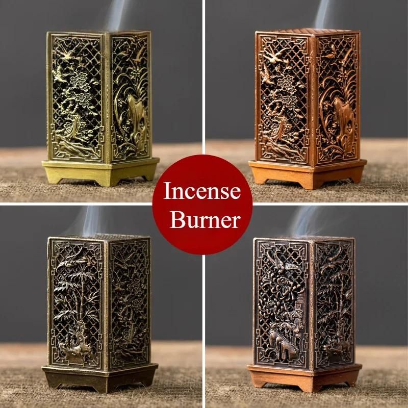Quadratischer vertikaler Räucherbrenner, kleiner Räucherstäbchenhalter aus Xiangyun-Legierung, Aromatherapie für den Innenbereich, Heimornament, chinesische Pflaumen-Räucherbrenner_voghion.com