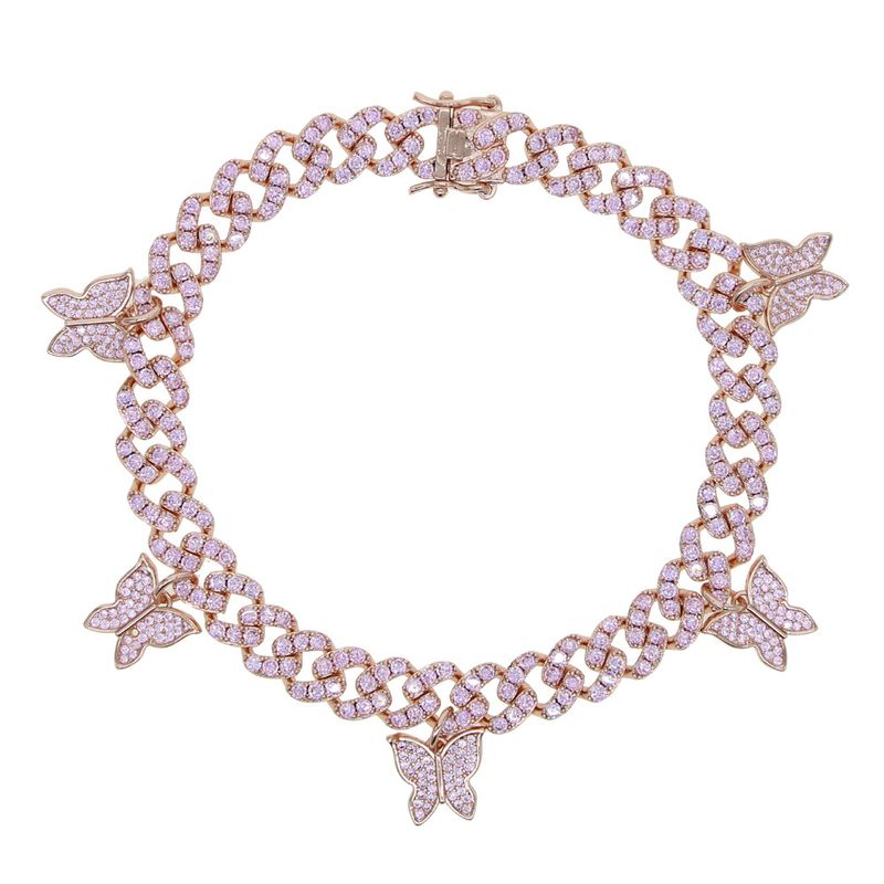 New Cuban Anklet With Micro Paved Zircon Animal Small Butterfly Pendant Chain Jewelry_voghion.com