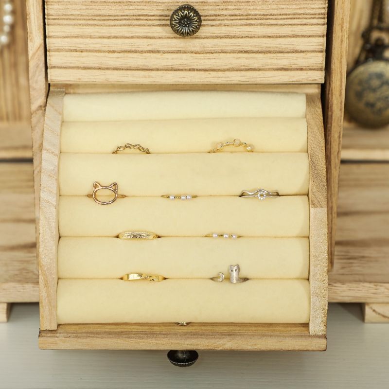 Schmuckbox mit 4-stufigem Layout, integriertem Spiegel, Holz, Braun_voghion.com