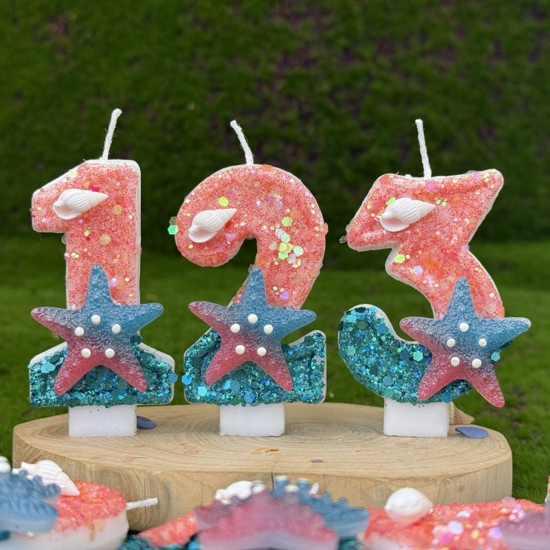 Creative Digital Cake Party Decoration First Birthday Candle Handmade DIY Ocean Starfish_voghion.com