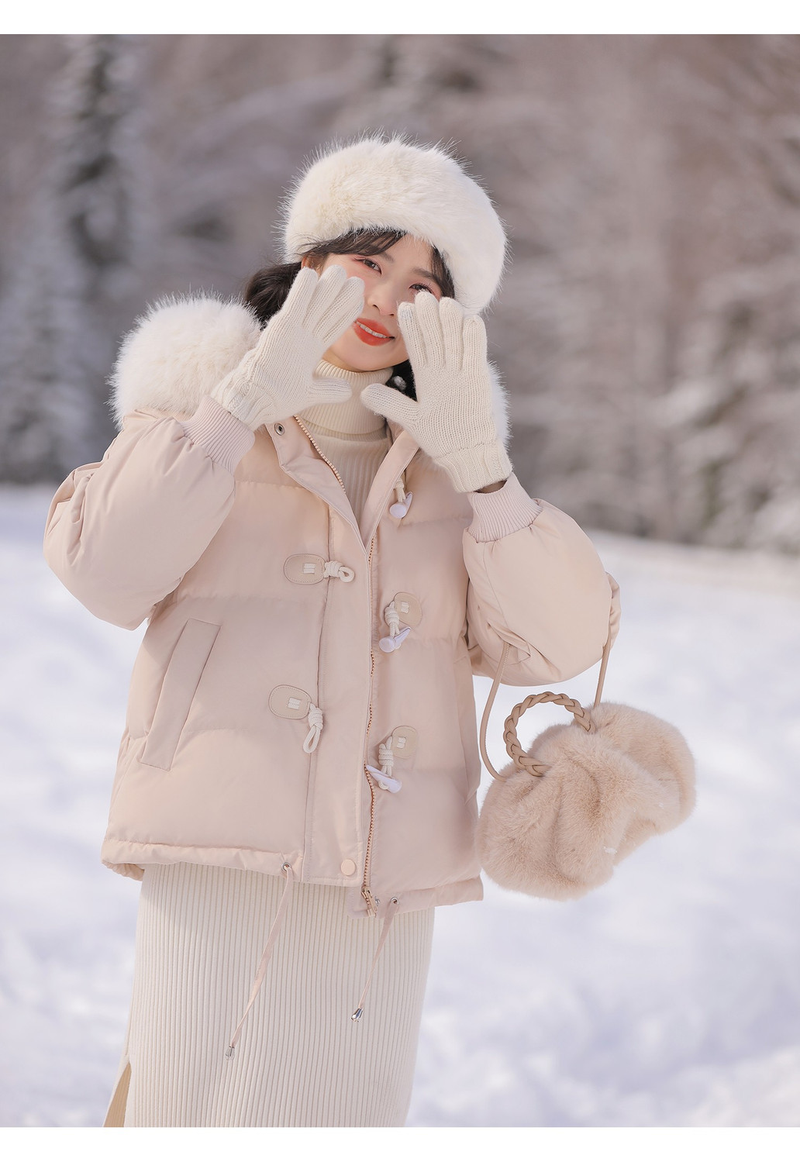 2022-es új bikakürt gombos kialakítás, lehúzható kis rövid, vastagított pamutkabát női őszi és téli_voghion.com