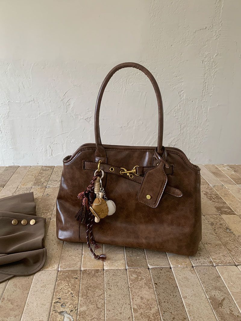 Borsa a tracolla con design a valigetta marrone multifunzionale, nuova moda 2025_voghion.com