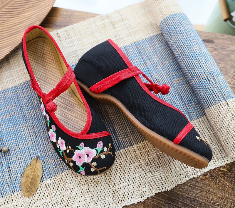 Scarpe da ballo quadrato in tessuto ricamato, con punta bassa, tacco basso, scarpe singole da donna primaverili e autunnali_voghion.com