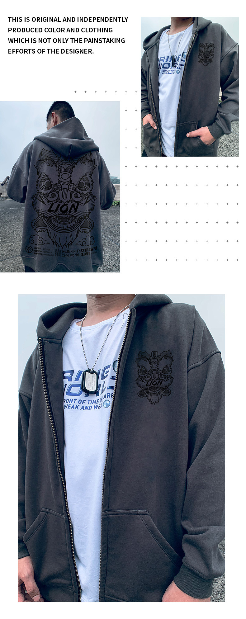 Felpa con cappuccio con cerniera di marca taglie forti Abito da coppia Primavera e autunno Maglione cardigan alla moda da uomo grasso_voghion.com