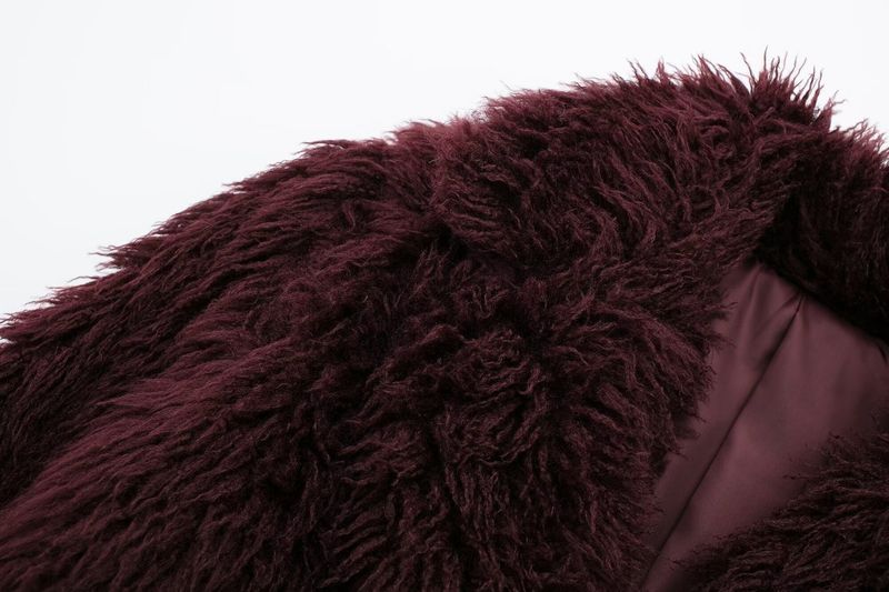 Kurze Jacke aus Kunstpelz für Damen, Wintermode, Kurzmantel, Streetwear-Oberbekleidung für Damen (Weinrot, Weiß, Dunkelbraun, Schwarz)_voghion.com