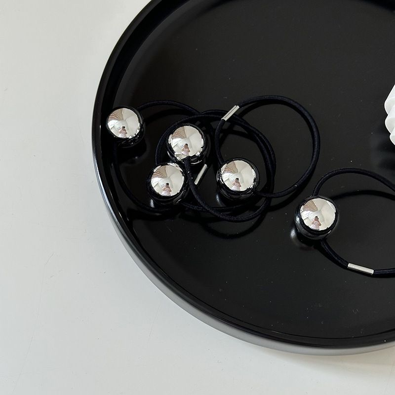 Anello per capelli coreano semplice in argento con testa a sfera, elastico alto, coda di cavallo, mezza palla, accessori per capelli all'ingrosso_voghion.com