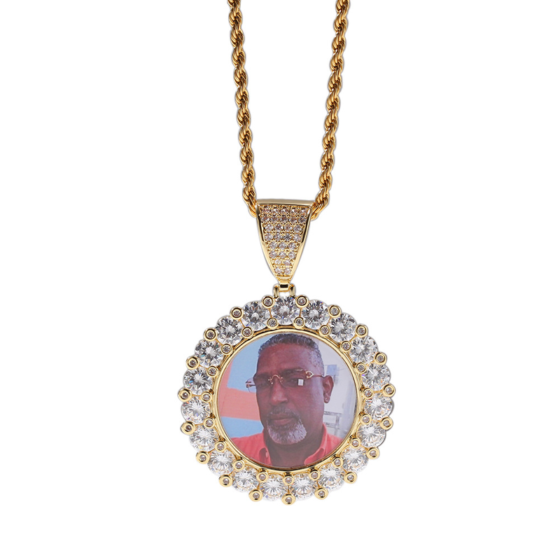 New Product Hip Hop Round Diamonds Personalized DIY Photo Pendant Necklace Fashion Men's and Women's Accessories_voghion.com