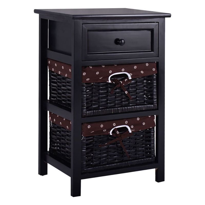 3 Tiers Wooden Storage Nightstand With 2 Baskets And 1 Drawer_voghion.com