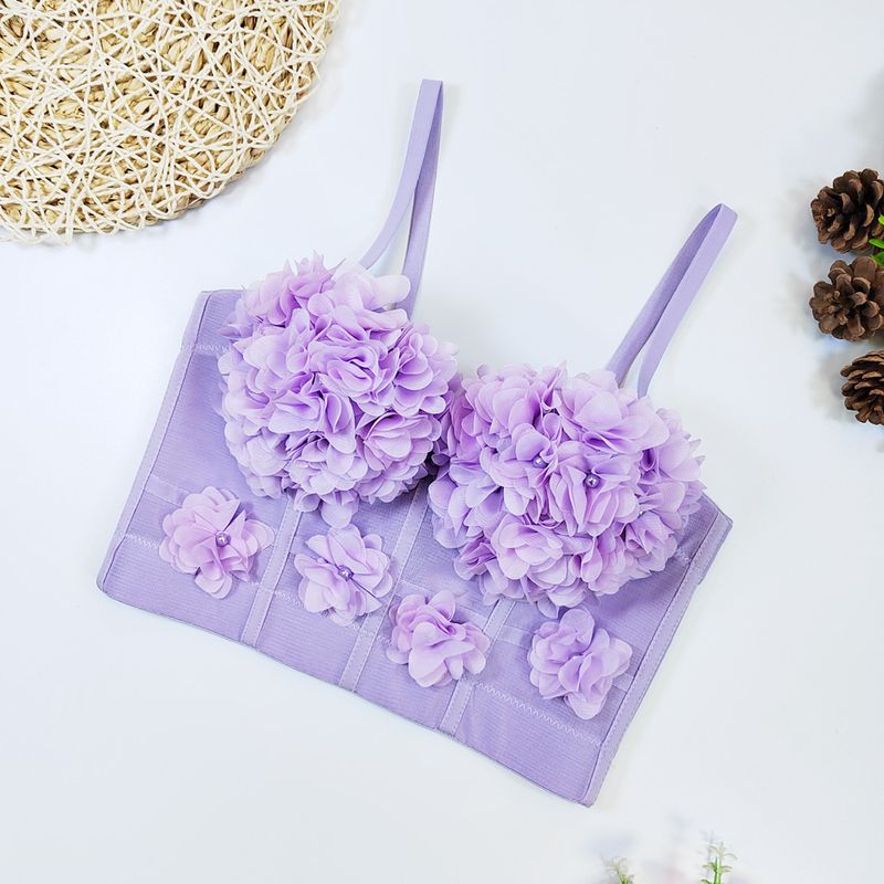 Women's Clothing Lace Mesh Fishbone Sling Short With Chest Pad Flower Small Vest Outer Wear Bottoming Chest Wrap French Beaded Top_voghion.com