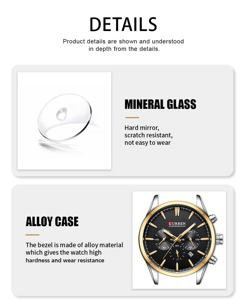 CURREN/CARREN 8446 Orologio da uomo al quarzo con cinturino in acciaio a sei pin, calendario, indicatore di 24 ore_voghion.com