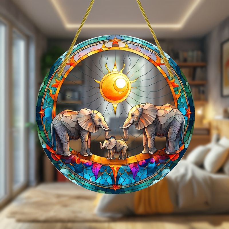 8" Boho Elephant Suncatcher - Stained Glass-style Acrylic. Perfect Home/office Decor. No Power Needed. Great Birthday Gift._voghion.com