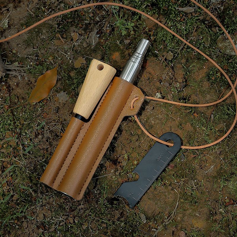 Açık Hava Ateş Üfleme Borusu ve Ayak Seti - Kamp Telescc Paslanmaz Çelik 5 Bölümlü Üfleme Borusu. Katı Magnezyum Çubuk Ateş_voghion.com