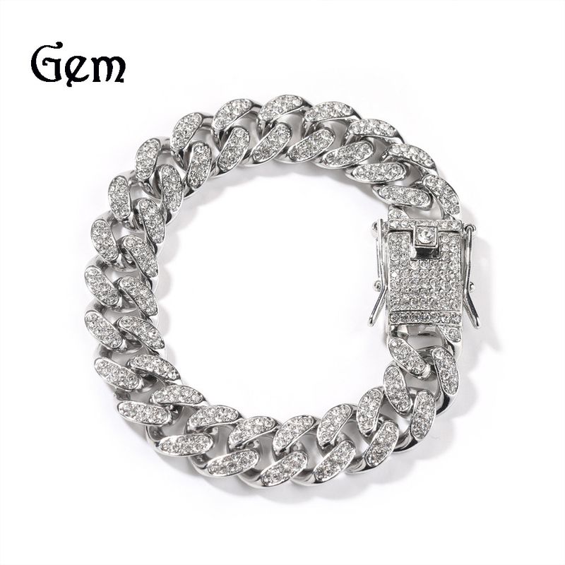 Ancient Style New Hip-Hop 12mm Alloy Bracelet For Men Fashion Personality Inlaid Diamond Cuban Chain Jewelry_voghion.com