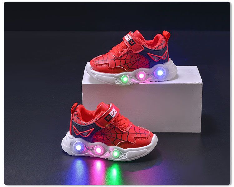 Frühling Herbst Neue Kinder Leder Spinnennetz LED Licht up für Kleine und Mittlere Jungen Casual Sport Schuhe_voghion.com