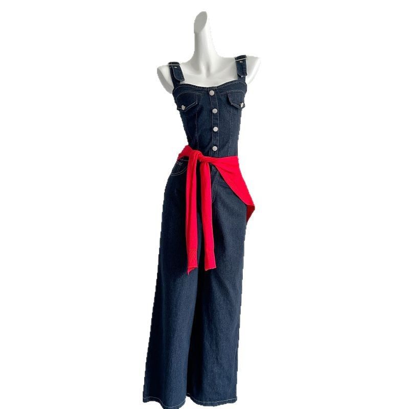 Ensemble deux pièces en jean et haut bustier en arête de poisson pour femme, collection printemps 2025_voghion.com