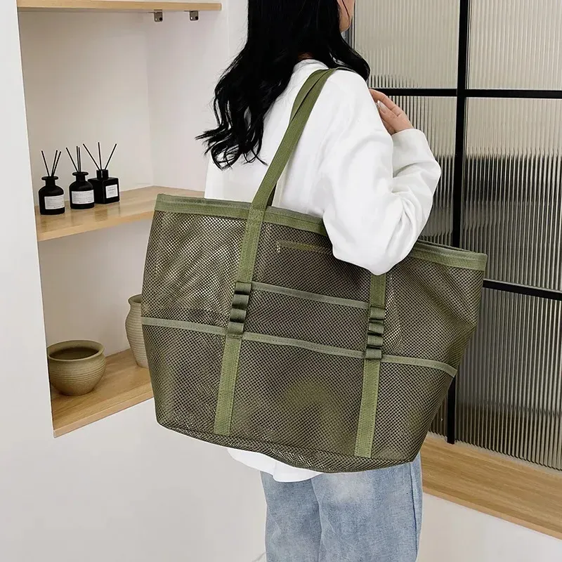 Borsa da spiaggia pieghevole e leggera, grande capacità, borsa a mano, tracolla, casual da donna 250321l_voghion.com