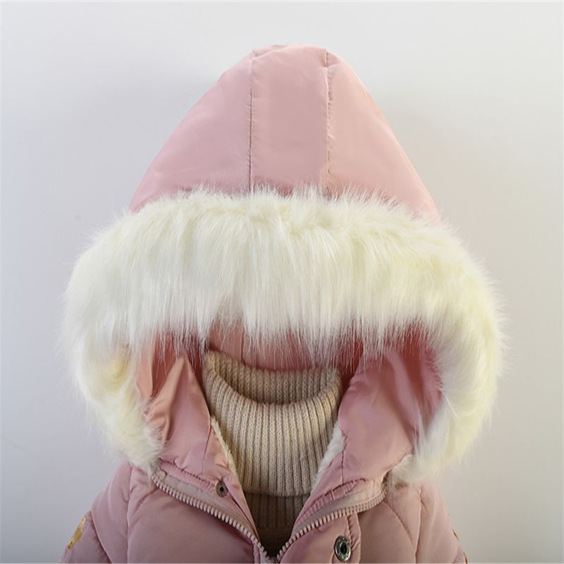Kinderbekleidung, Kinderbekleidung, neuer Winter, einfacher, mit Kapuze gefütterter Mantel für Mädchen, bestickter, mit Baumwolle gefütterter Mantel_voghion.com