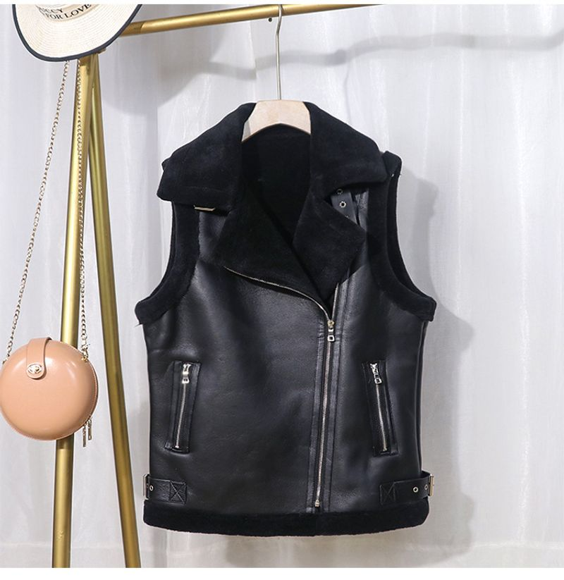 Giacca da motociclista in pelliccia di pecora, versione coreana, ampia, da donna, senza maniche, in pelle, con clip_voghion.com