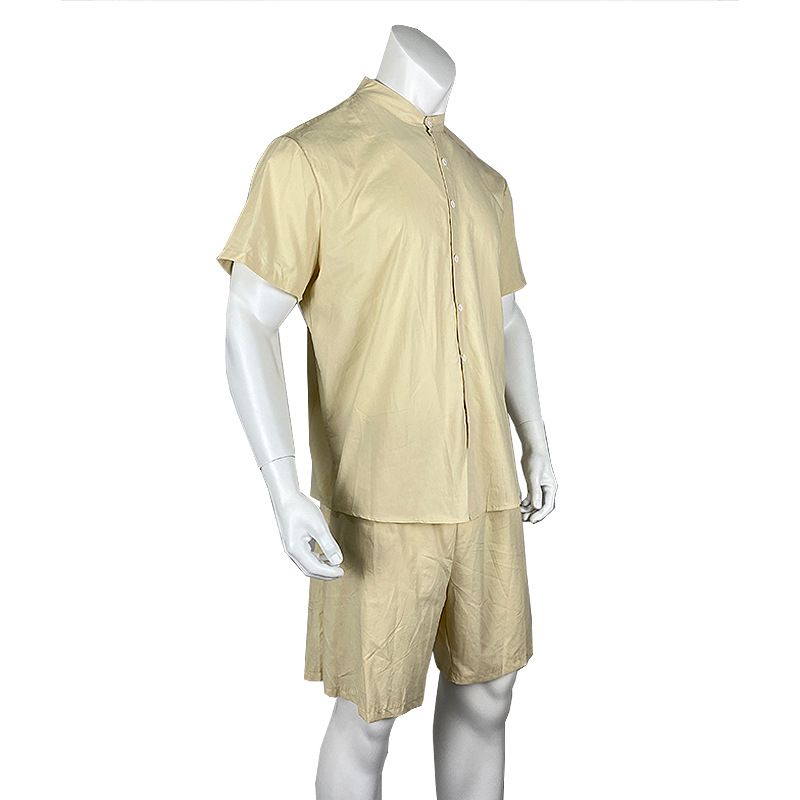 Ensemble chemise et short hawaïen ample à manches longues pour hommes, couleur unie, nouvelle collection printemps 2024, deux pièces_voghion.com